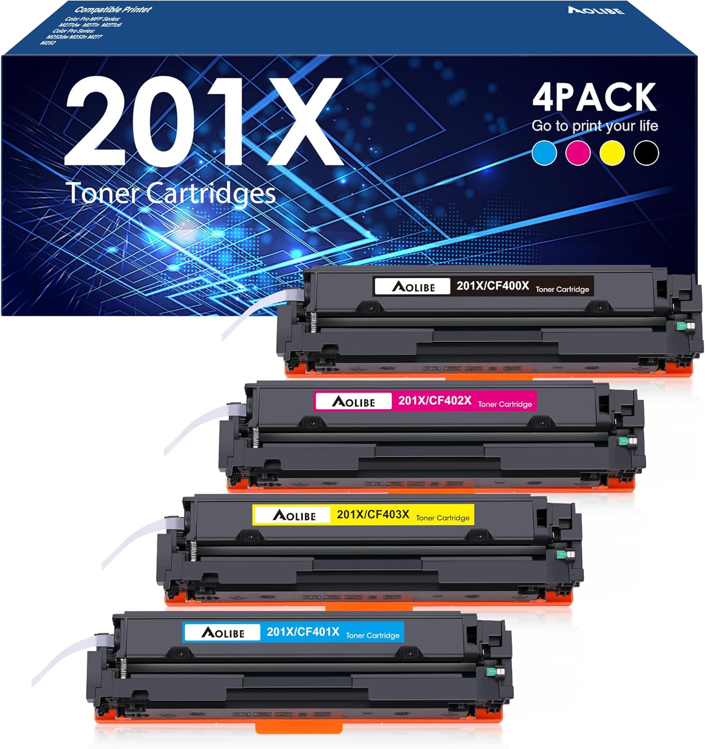 201X – Cartucho de tóner compatible con HP 201X 201A, 4 unidades CF400A CF401A CF402A CF403A de alto rendimiento para HP Color Laserjet Pro MFP