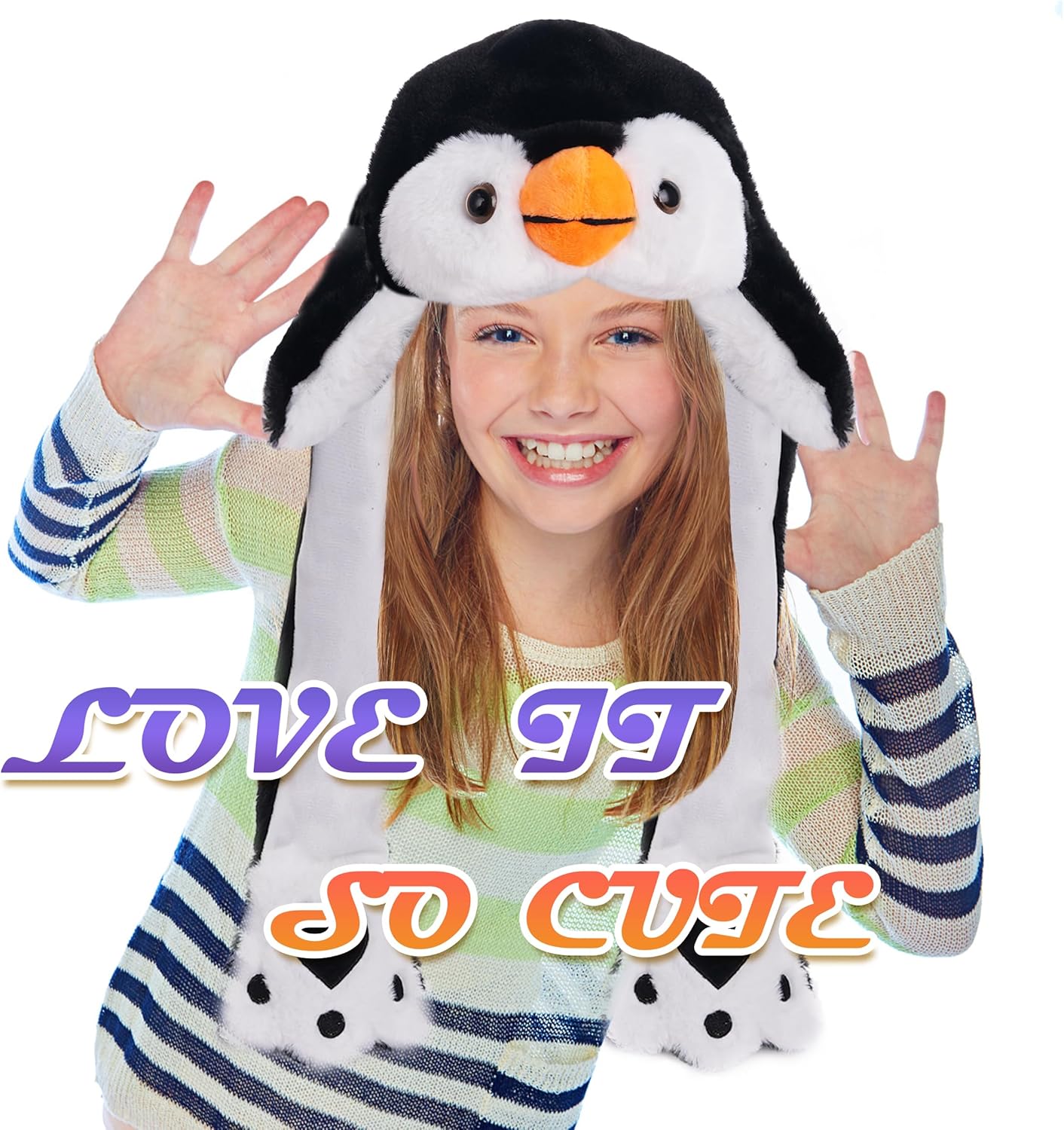 Sombrero de animal con orejas de felpa para saltar en movimiento, cosplay, fiesta, Navidad, vacaciones, lindo gorro con solapa para niños y adultos