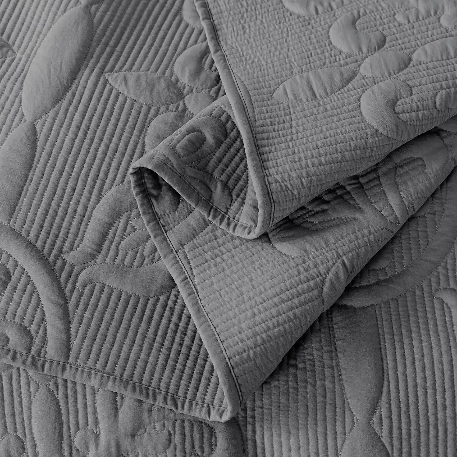 Juego de ropa de cama de damasco tamaño Queen con fundas de almohada, colcha bohemia ligera y suave, manta acolchada gris, funda de edredón fina