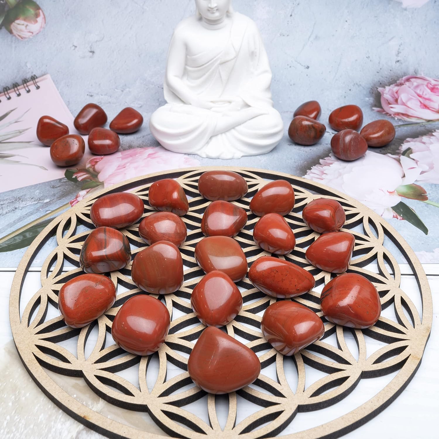 BEZAVO Juego de piedras de cristales curativos de jaspe rojo, piedras y cristales a granel para curación, reiki, meditación, cristales de brujería,