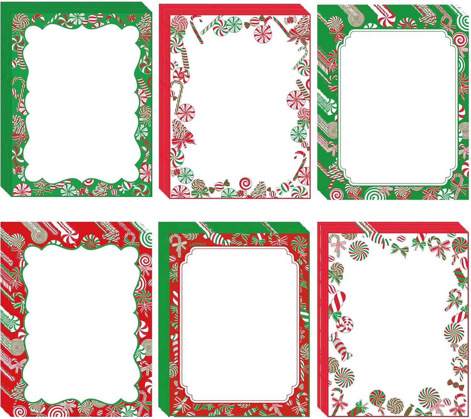 180 hojas de papel de papelería de Navidad, bastones de caramelo, papel de papelería, papel de carta navideña para notas, tarjetas de felicitación