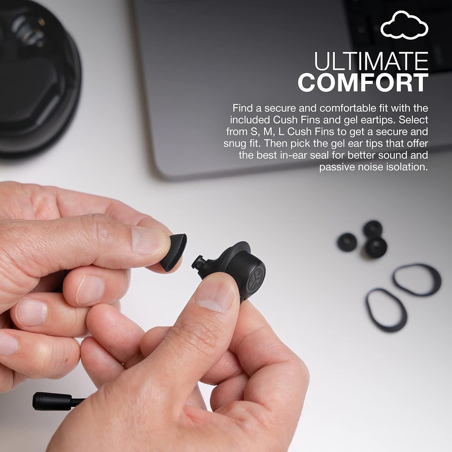 JLab Work Buds – Auriculares intrauditivos inalámbricos con micrófono desmontable con cancelación de ruido, negro, largo más de 55 horas totales de