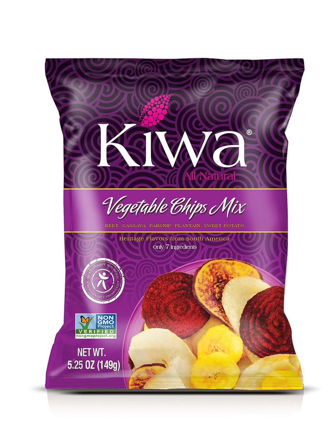 Kiwa Chips vegetales  Mezcla de patatas fritas de mandioca, plátano, remolacha, batata, chirivía (6 paquetes de bolsas individuales de 2.5 onzas)