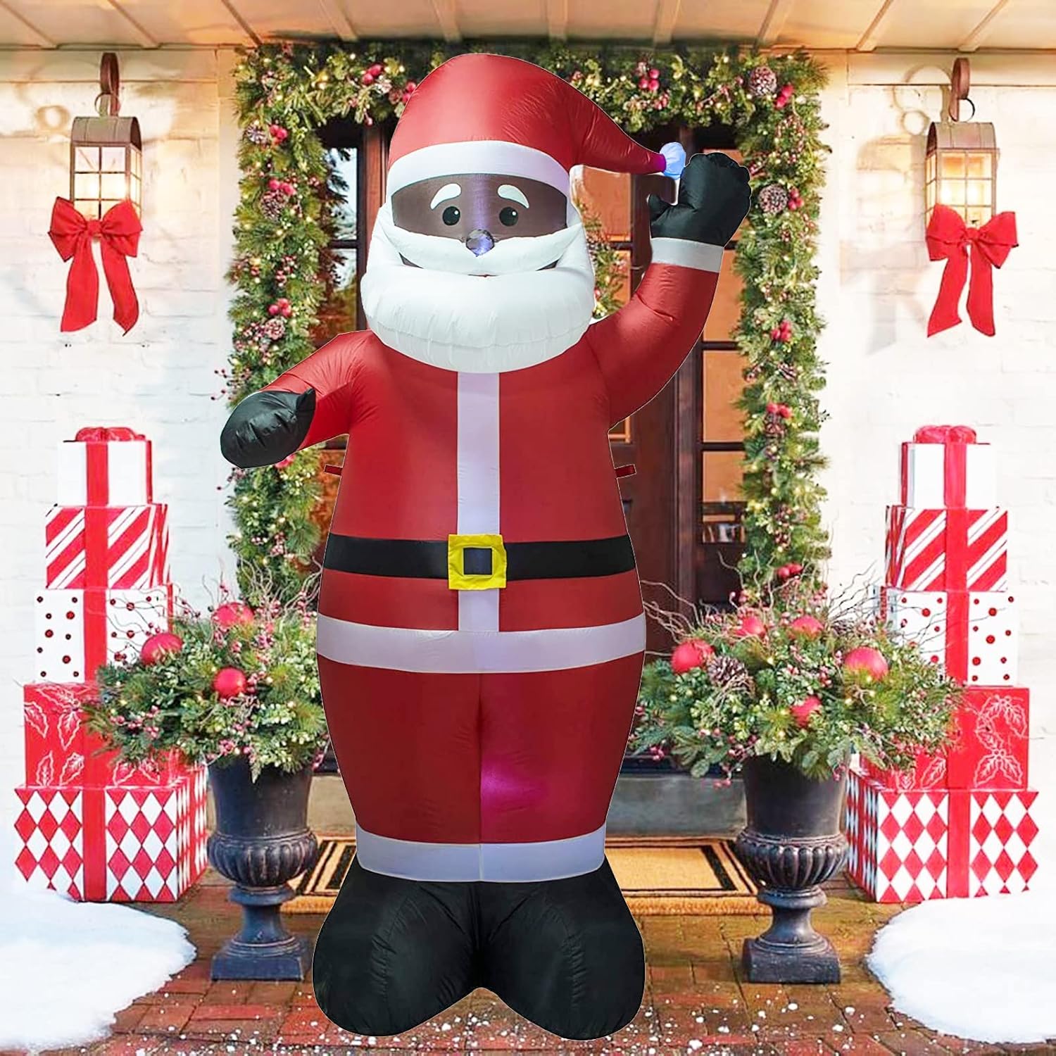 Ycolnaefllr Decoración inflable de Papá Noel negro de 7.5 pies para interiores y exteriores con luces LED, inflables, patio, césped, decoración