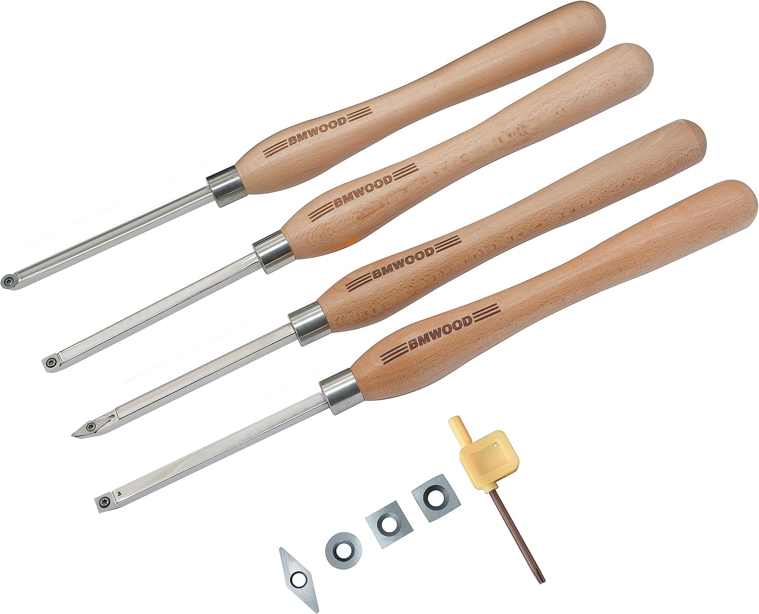 Juego de 4 cinceles con punta de carburo con barra de cincel de 0.394 x 0.394 in y cinceles de madera de mango de haya de 12.598 in, herramientas de