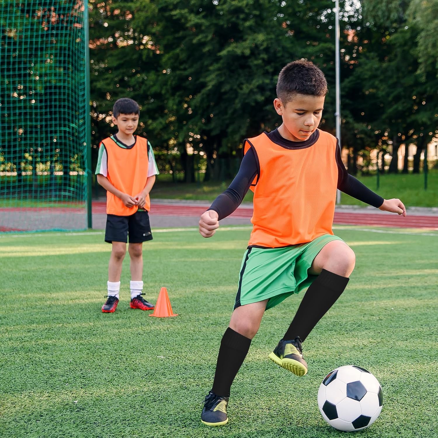 2 pares de mangas de calcetines de fútbol para niños, mangas elásticas para piernas de equipo, espinilleras de fútbol para jóvenes, niños, juegos de