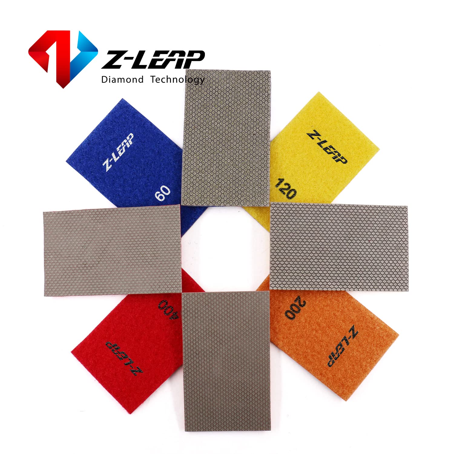 Hoja de papel de diamante galvanizado de papel de lija con gancho y bucle de nailon para pulir a mano, vidrio, porcelana, cerámica, 4 piezas