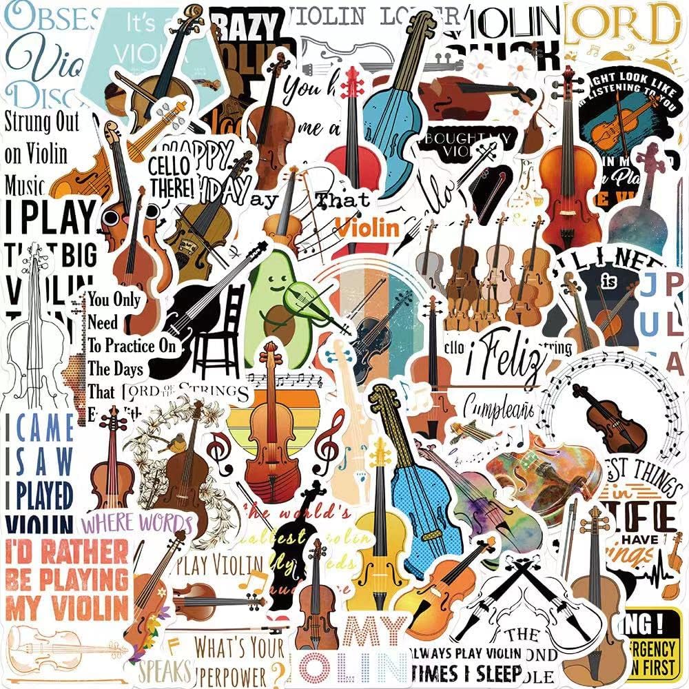 50 calcomanías para violín, botellas de agua para laptop, regalo perfecto para los amantes del violín para niños y adolescentes