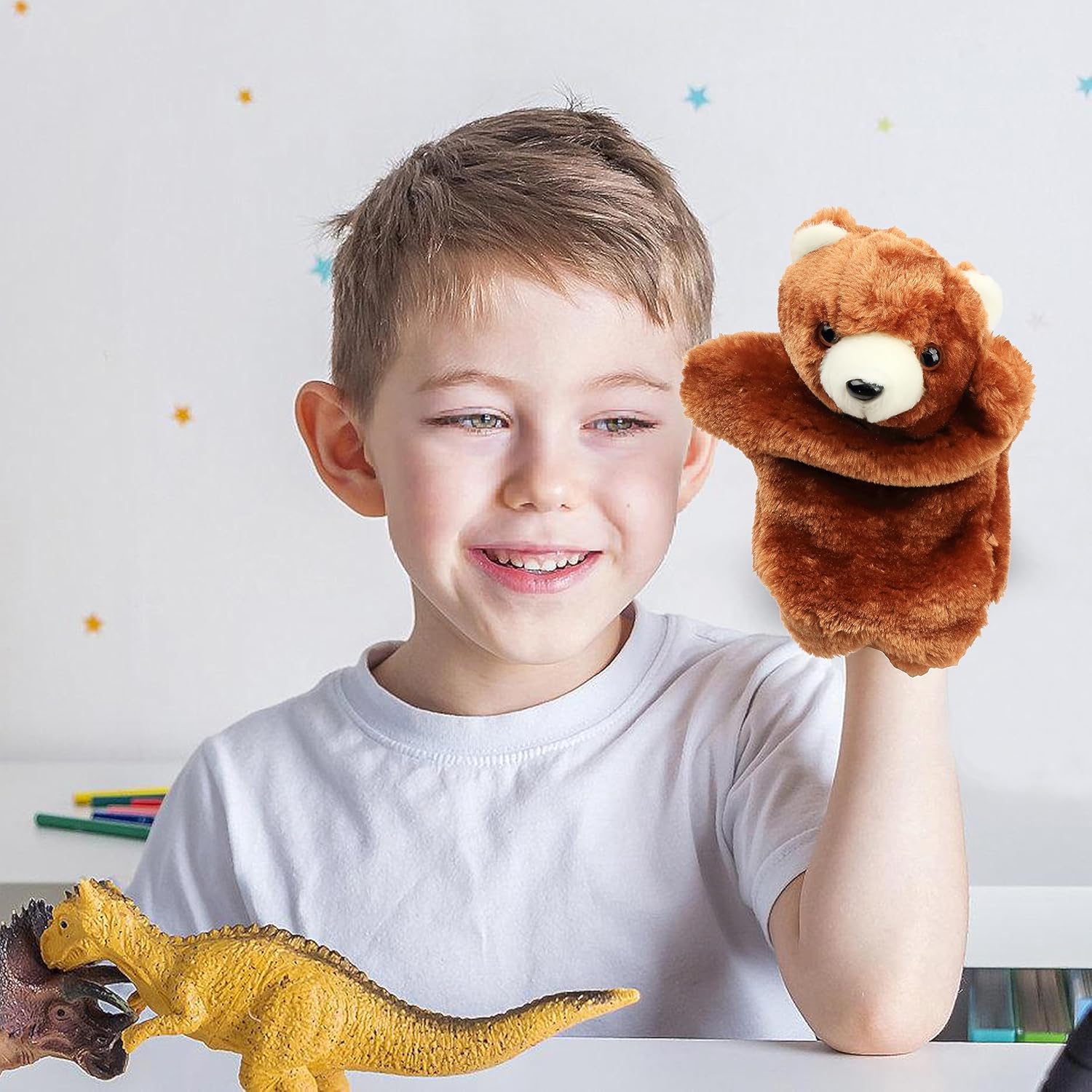 Cuteoy Juguete de peluche con forma de oso de mano, boca abierta y movible, juego de rol creativo, narración de historias, regalos para niños