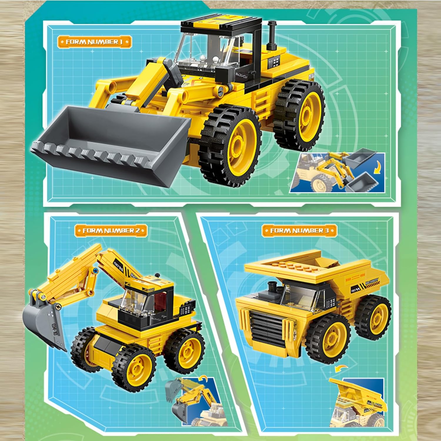 LITTLE FROGGY Vehículo de construcción urbano 3 en 1 con excavadora de ingeniería, cargador de camión volquete compatible con bloques Lego para