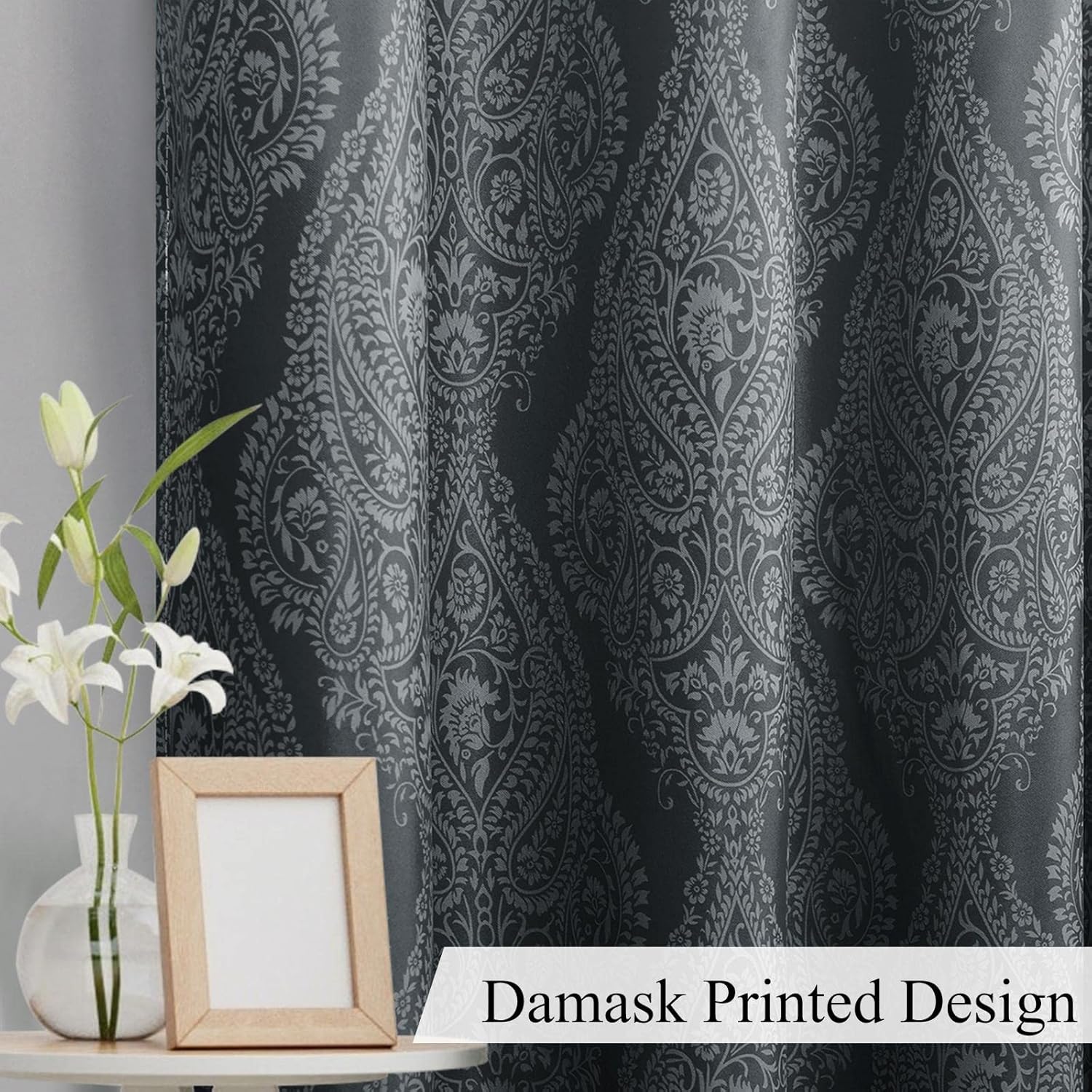 JIUZHEN Cortinas opacas degradadas con alzapaños, estampado de damasco, aislamiento térmico, oscurecimiento de habitación, cortinas con ojales para