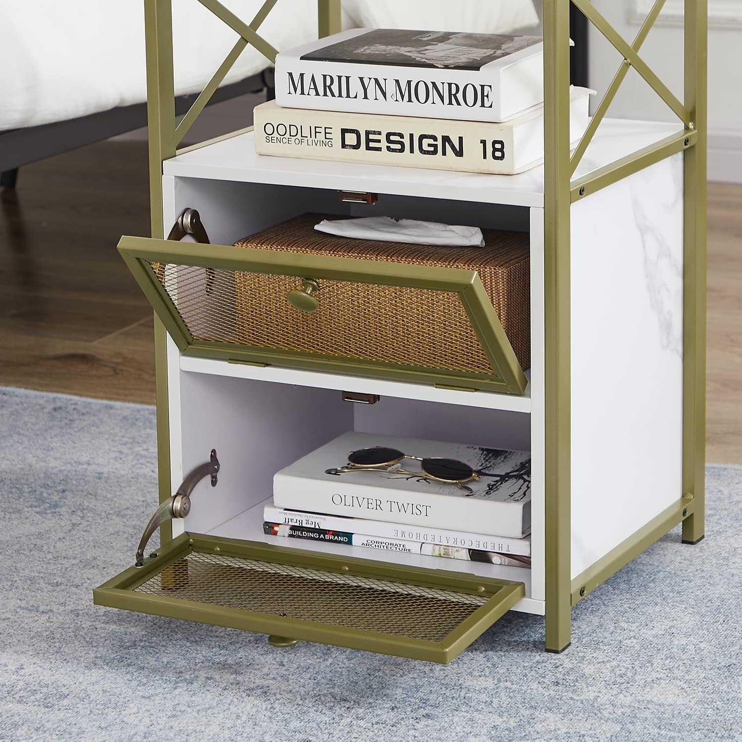 VECELO – Mesita de noche, mesa auxiliar con espacio de almacenamiento y puerta, mesita de noche modernas para sala de estar, dormitorio, marrón,