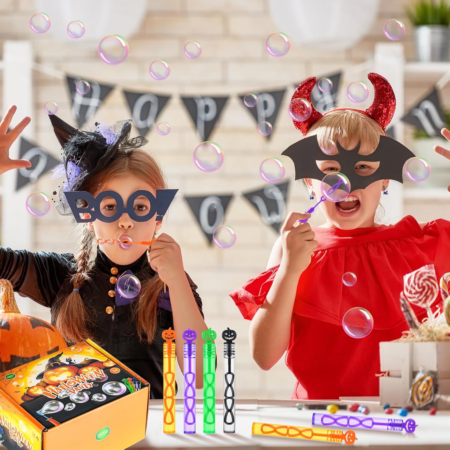 Paquete de 60 varitas de burbujas de Halloween, mini juguetes de burbujas para recuerdos de fiesta de Halloween, suministros novedosos, juguetes de
