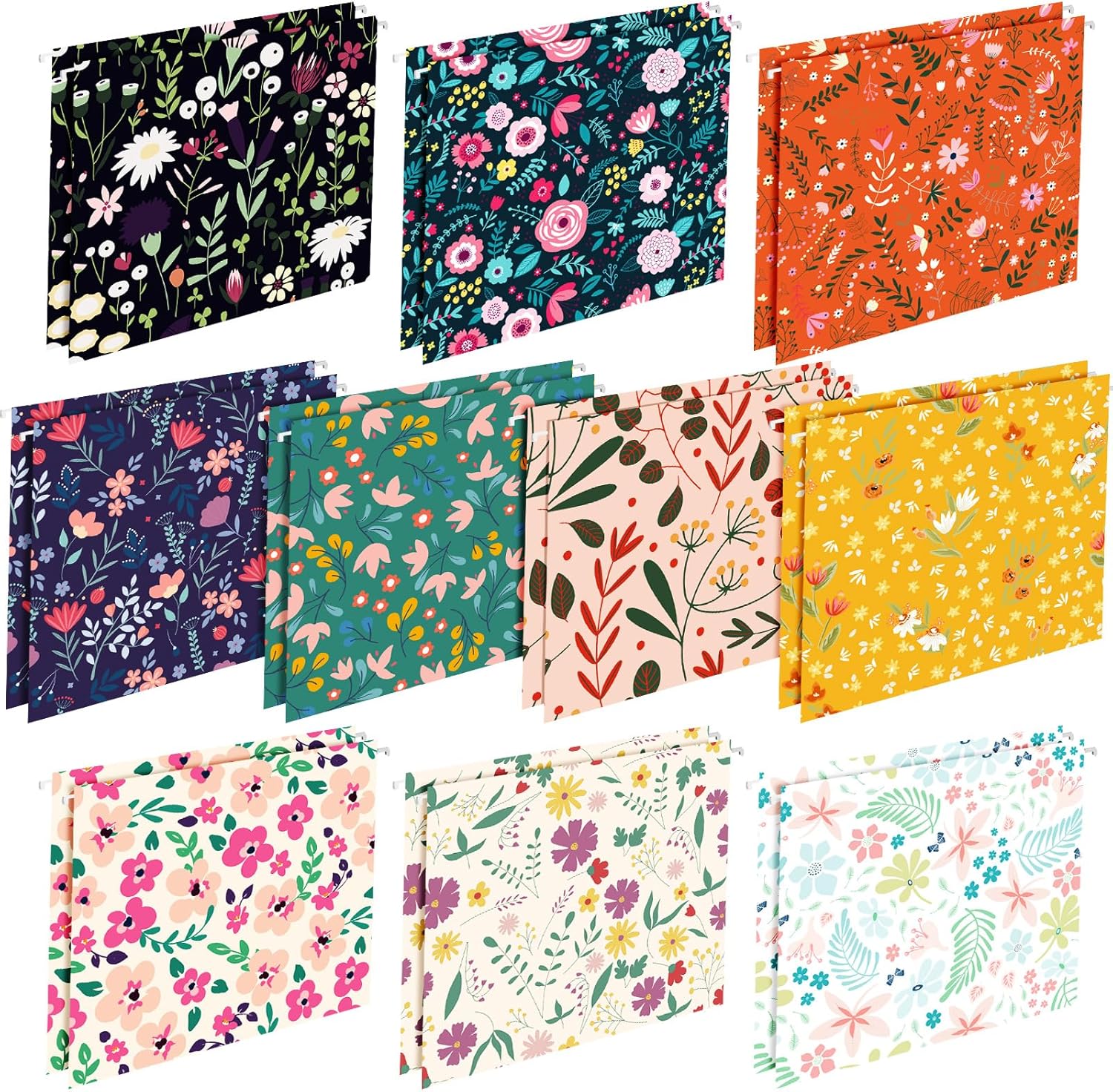 20 carpetas decorativas colgantes tamaño carta, bonitas carpetas de archivos de diseño, carpetas de archivos florales, organizador de carpetas de