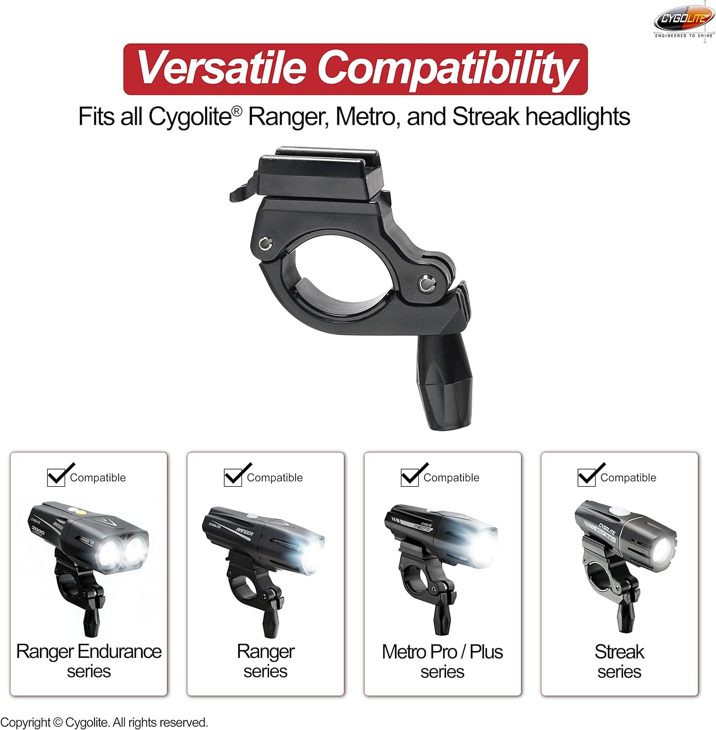 Cygolite Soporte de manillar de 1.378 in para todas las luces de bicicleta Ranger, Metro y Streak Series – Diseñado para manillar de bicicleta de