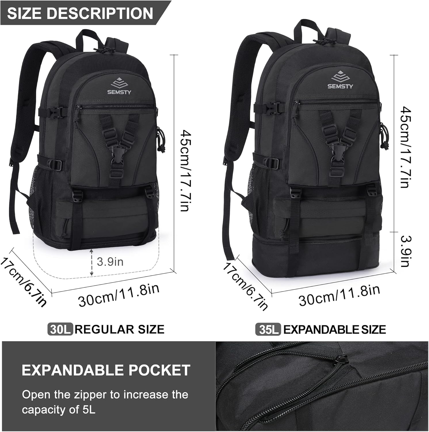 Mochila de senderismo, 30L40L50L, mochila de senderismo expandible para hombres y mujeres, mochila de viaje aprobada para vuelos