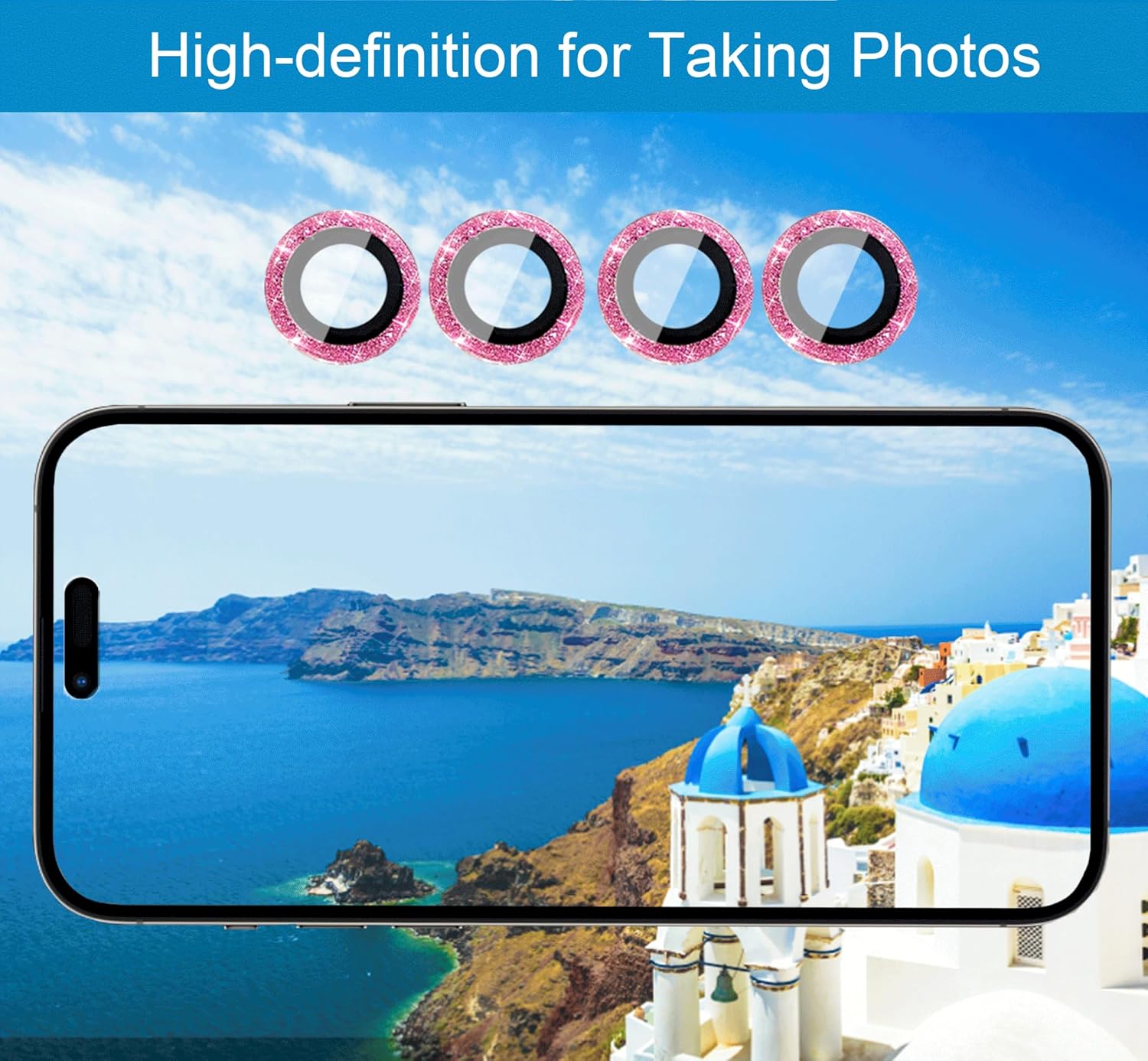 3+1 compatible con iPhone 13 Pro y iPhone 13 Pro Max, protector de lente de cámara con purpurina brillante, cubierta de cámara de vidrio templado,