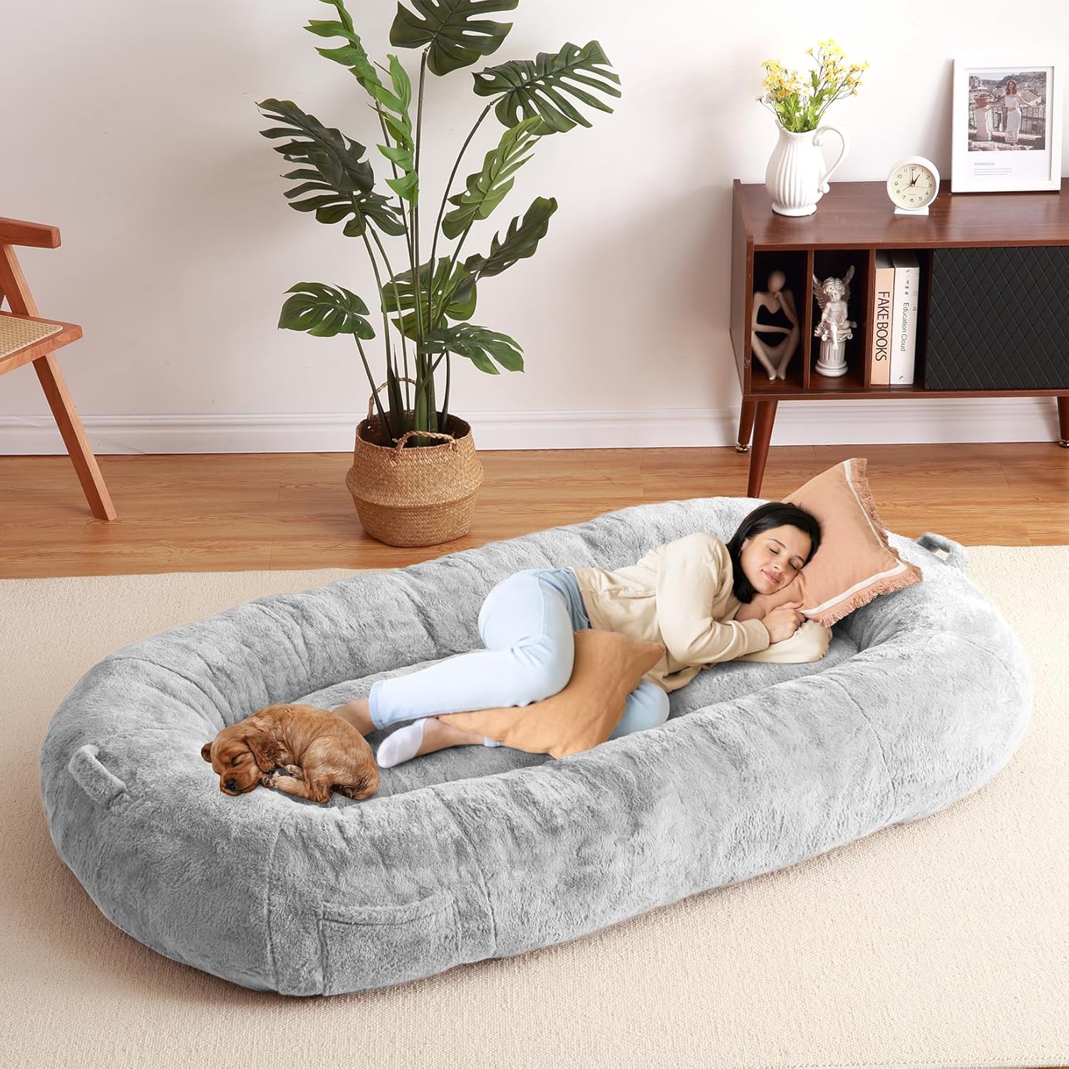 Cama gigante para perros para hombres y mujeres, 75 x 48 x 14 pulgadas, cama lavable y de felpa para perros, adecuada para adultos, cama de tamaño