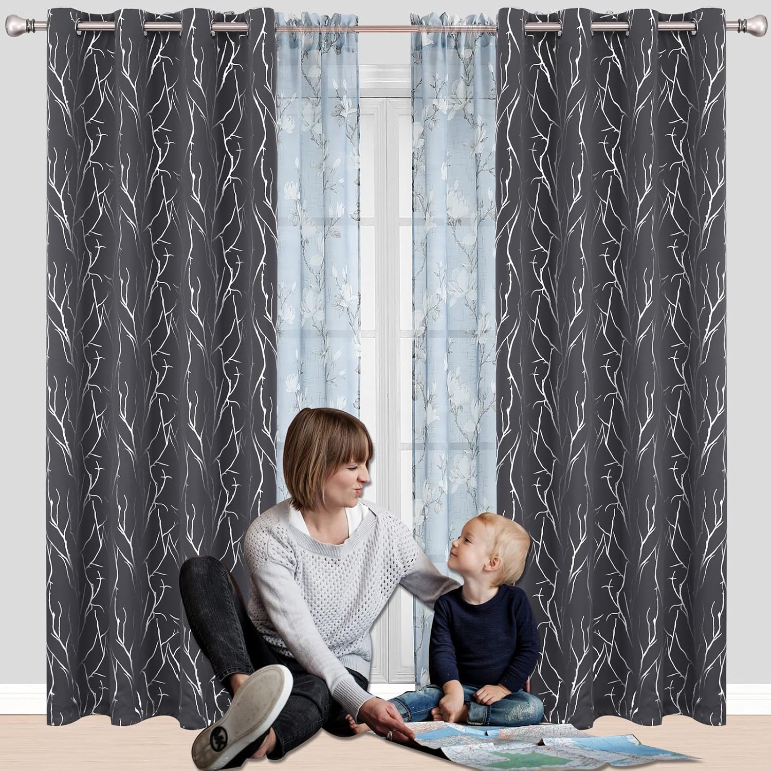 SMILE WEAVER Cortinas opacas grises de 84 pulgadas de largo para dormitorio con ojales, cortinas opacas para oscurecer la habitación, cortinas con