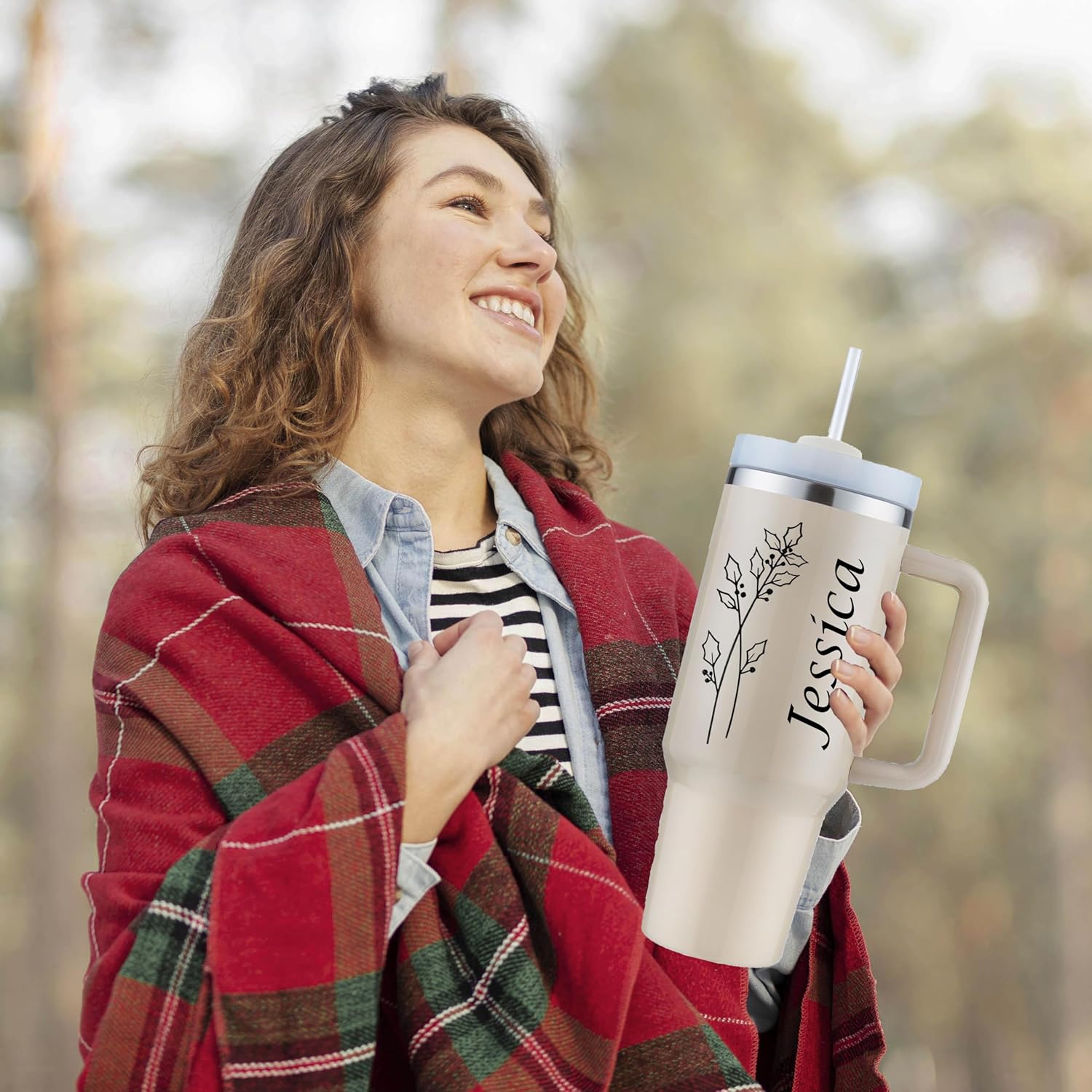 ZOYEPIN Vaso personalizado de 40 onzas con asa y tapa con popote, regalos personalizados para mujeres, regalos inspiradores, colores vivos con