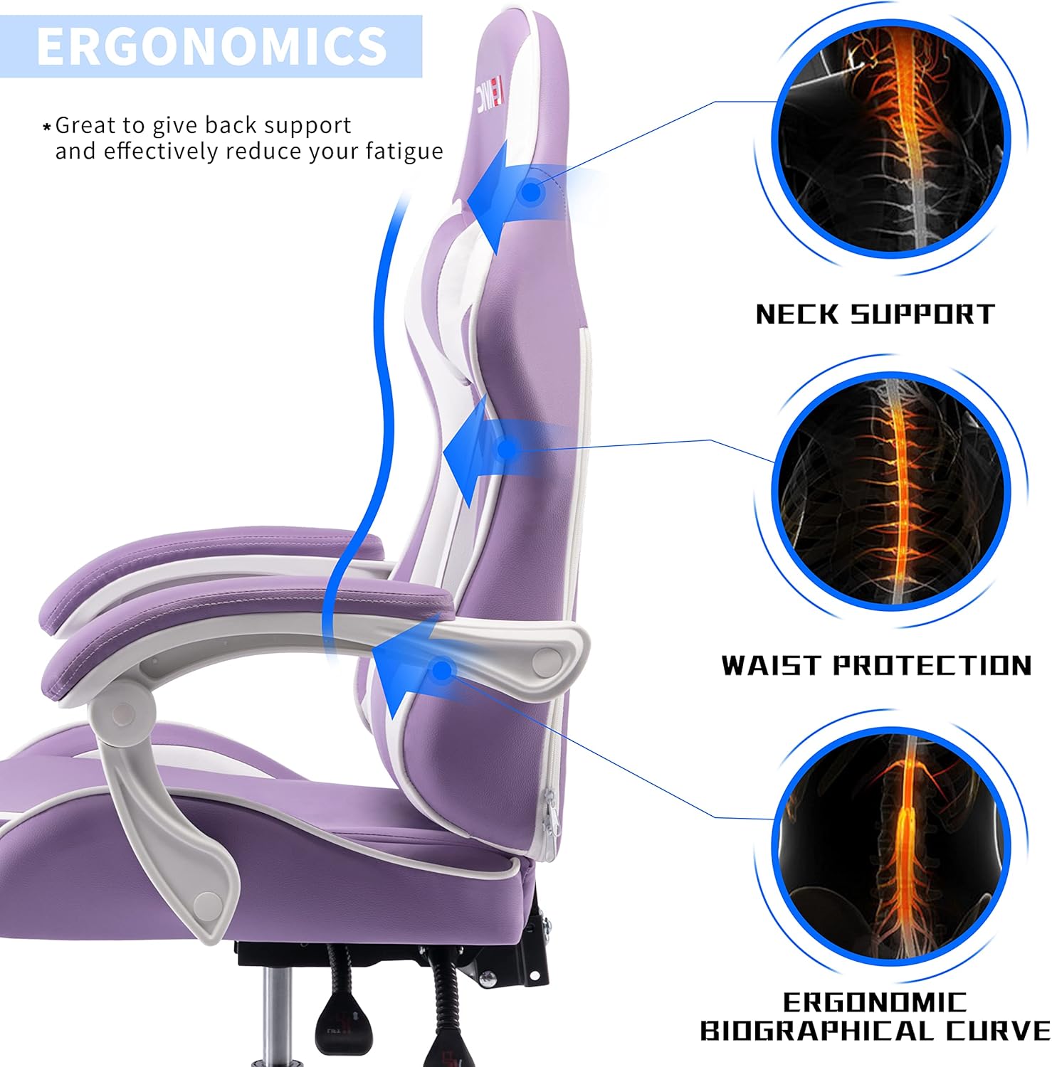 Silla de videojuegos, silla ergonómica de computadora de carreras, respaldo y asiento reclinable giratorio ajustable en altura, silla de videojuegos