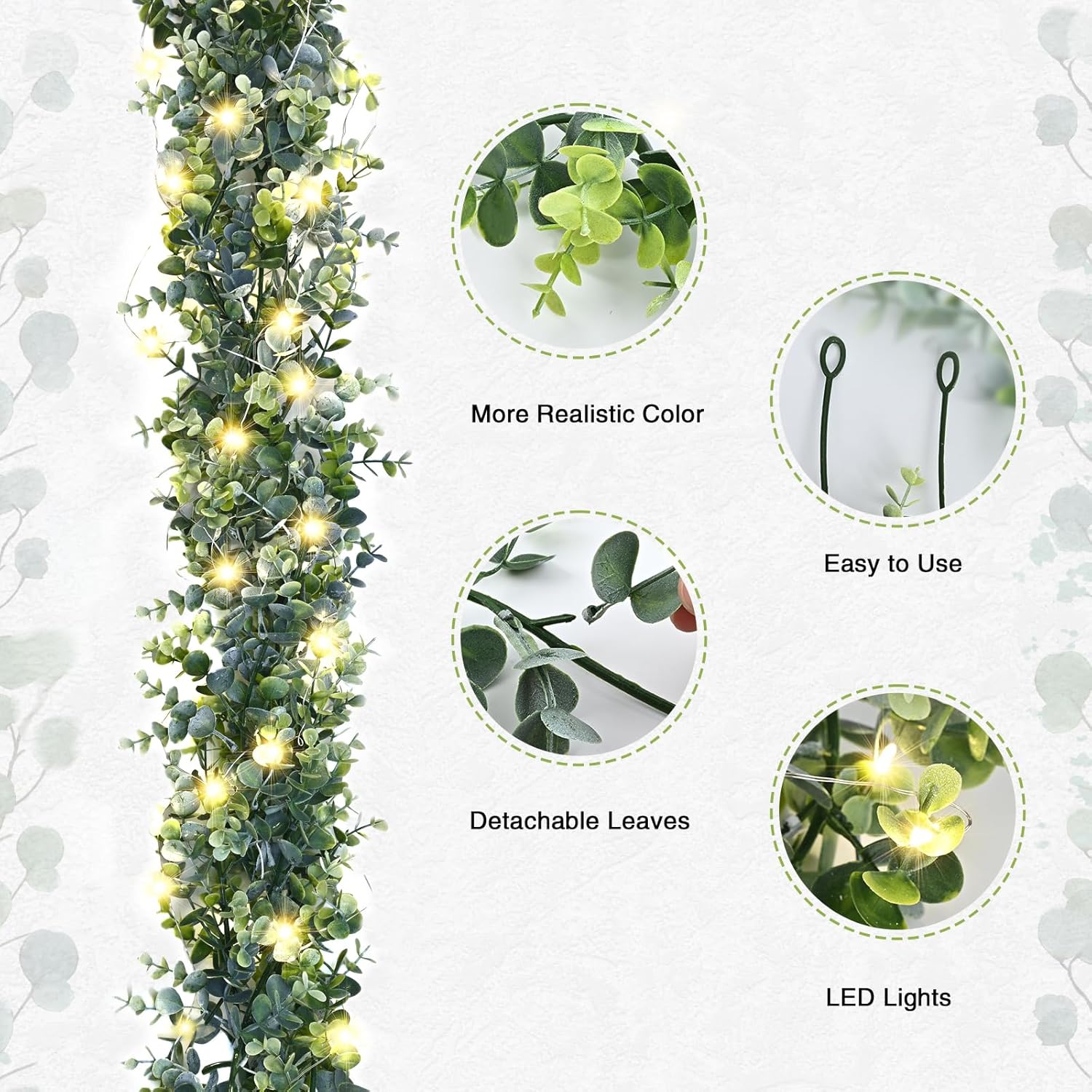 BLEUM CADE Paquete de 5 guirnaldas de eucalipto con luces, 5.9 piesunidad, guirnalda de vid de eucalipto falsa colgante para decoración de boda,