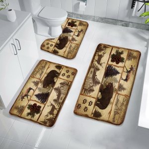 Juego de 3 alfombras de baño rústicas, alfombras de baño de estilo rústico con oso, alce, bosque, granja, granja, granja, granja, granja, granja, Juego de 3 alfombras de baño rústicas, alfombras de baño de estilo rústico con oso, alce, bosque, granja, granja, granja, granja, granja, granja,
