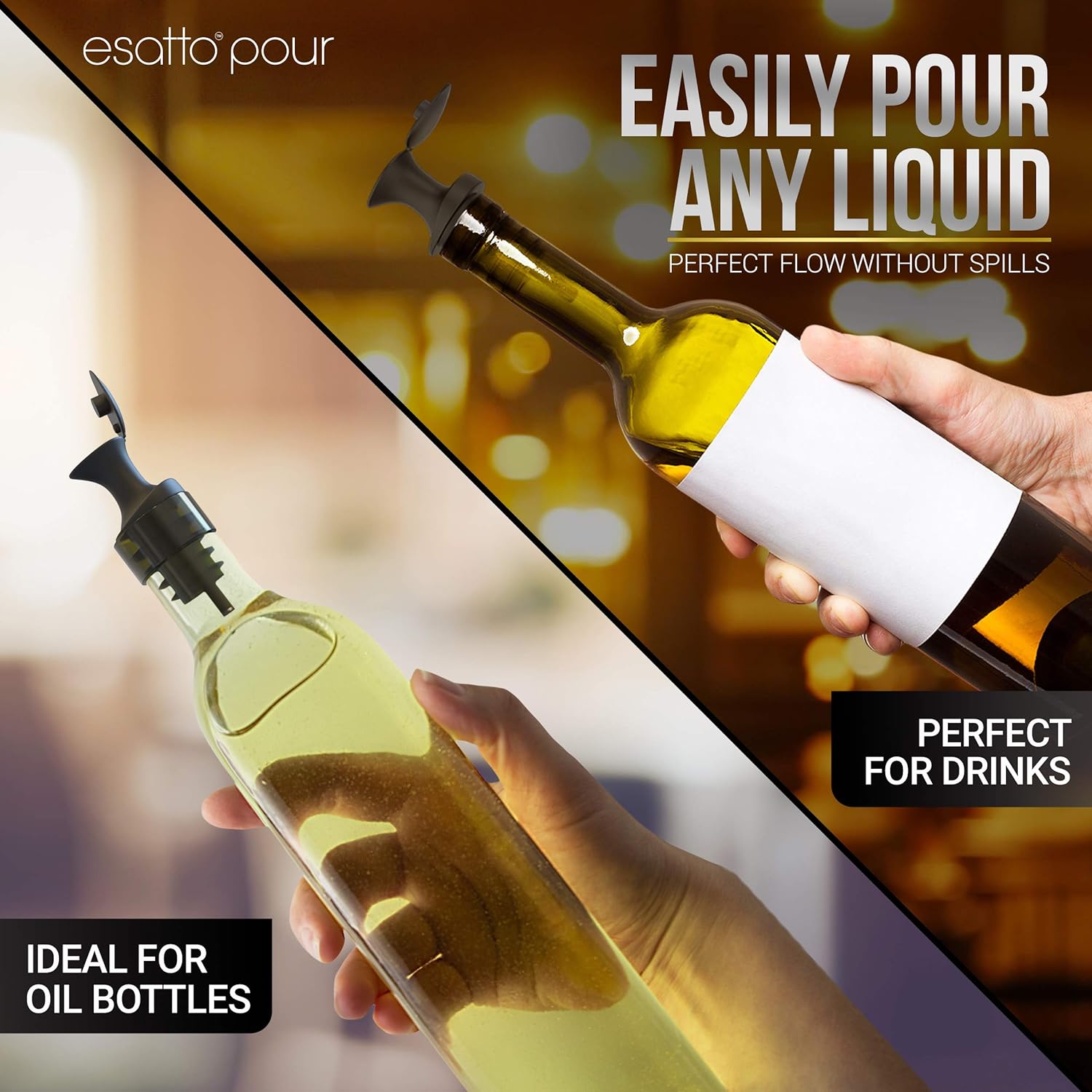 Esatto Verter y sellar, vertedores de botellas de plástico con tapa integrada, vertido fácil y preciso, tapa para almacenamiento y prácticas