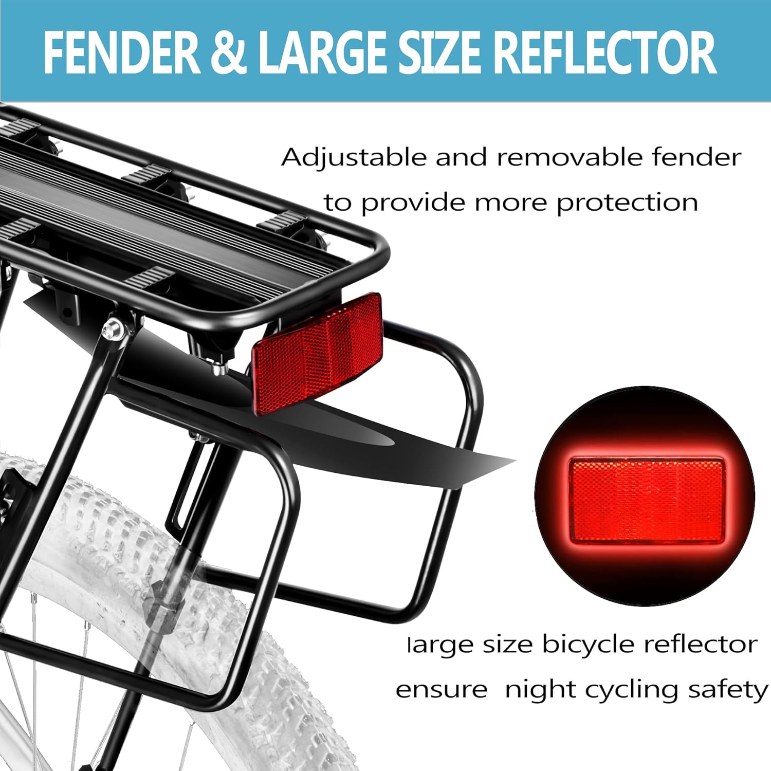 Portabicicletas traseras, 310 libras de capacidad con rodamientos sólidos para bicicleta con guardabarros y reflector de gran tamaño, soportes