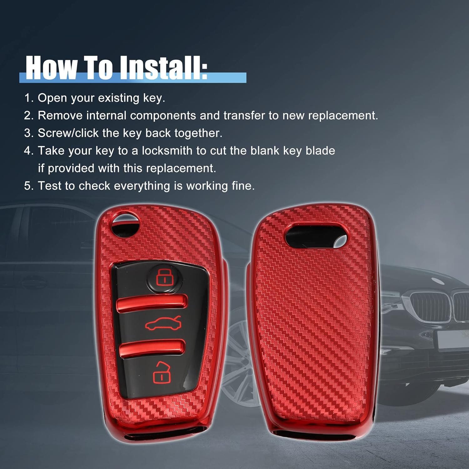 X AUTOHAUX Funda de silicona para llavero inteligente Audi A3 A1 A3 A6 Q2 Q3 Q7 TT TTS R8 S3 S6 RS3 A6L Modelos Fibra de Carbono Patrón Rojo