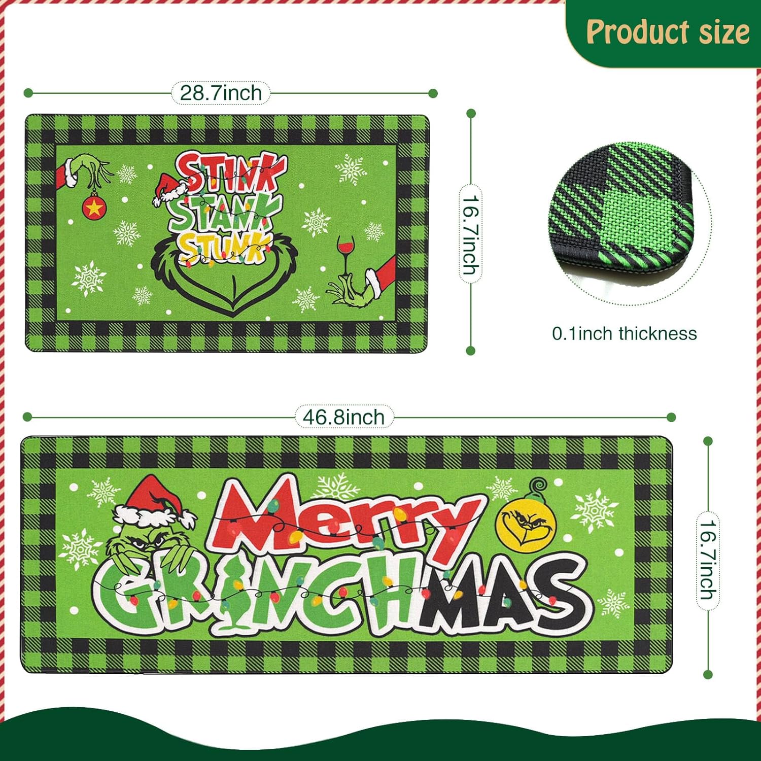 DIFKLMOX Juego de 2 tapetes de cocina con texto en inglés “Merry Christmas”, color rojo y verde, antideslizantes, absorbentes, tapetes de cocina