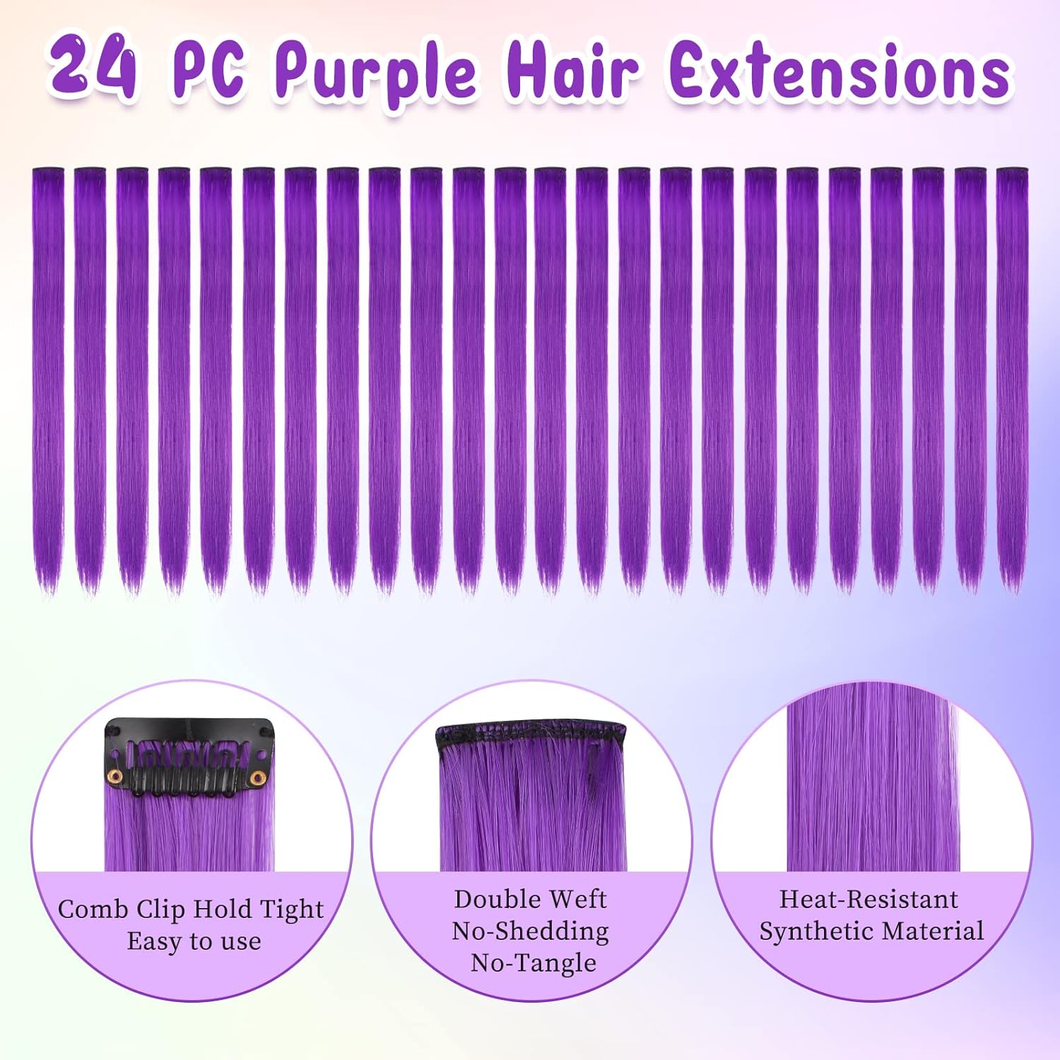 Kyerivs Extensiones de cabello con clip de colores para niñas, 24 piezas de 20 pulgadas, extensiones de pelo sintético lacio arcoíris para niñas,