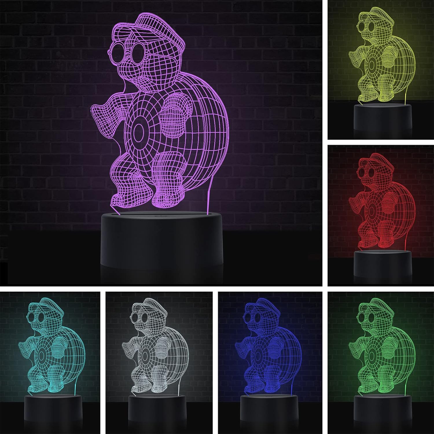 Sombrero para niños, luz nocturna de tortuga para niños, lámpara de noche de ilusión 3D, lámpara de mesa LED USB, luces reguladoras de intensidad