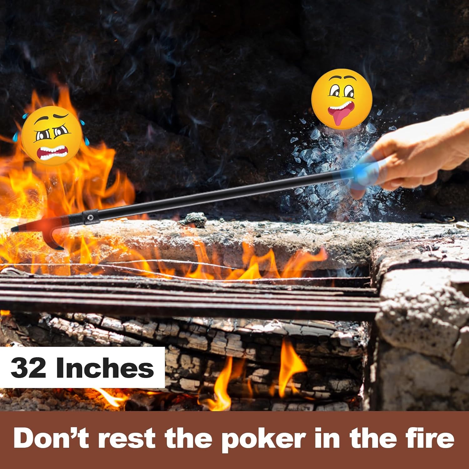 Póker para fogatas de 32 pulgadas de largo, portátil y resistente con mango resistente al calor para chimenea al aire libre, hoguera, estufa,