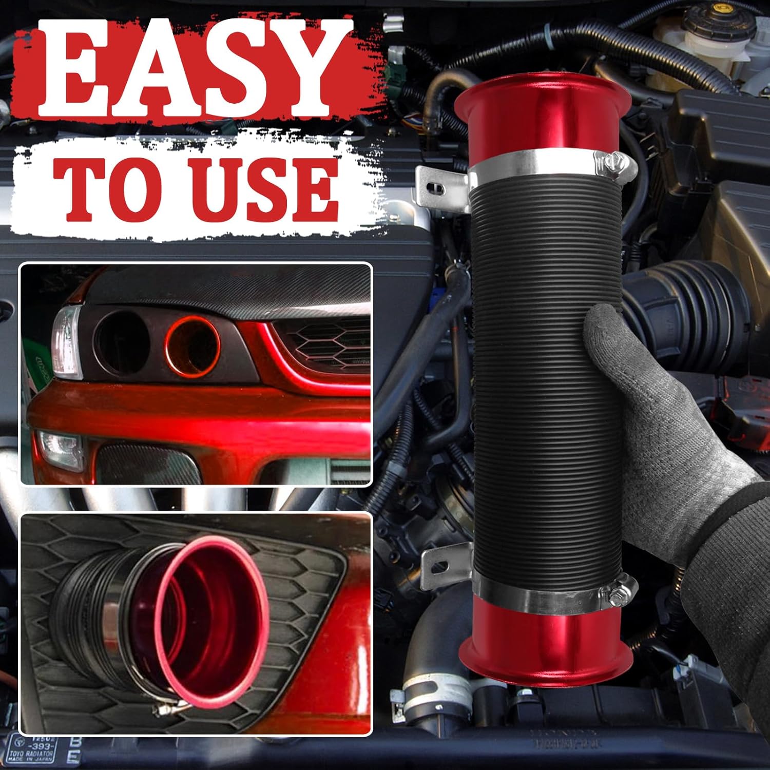 Conducto de admisión del tubo de admisión, 3 pulgadas2.992 in Tubo de entrada de frío de aluminio universal para automóvil automotriz- Rojo