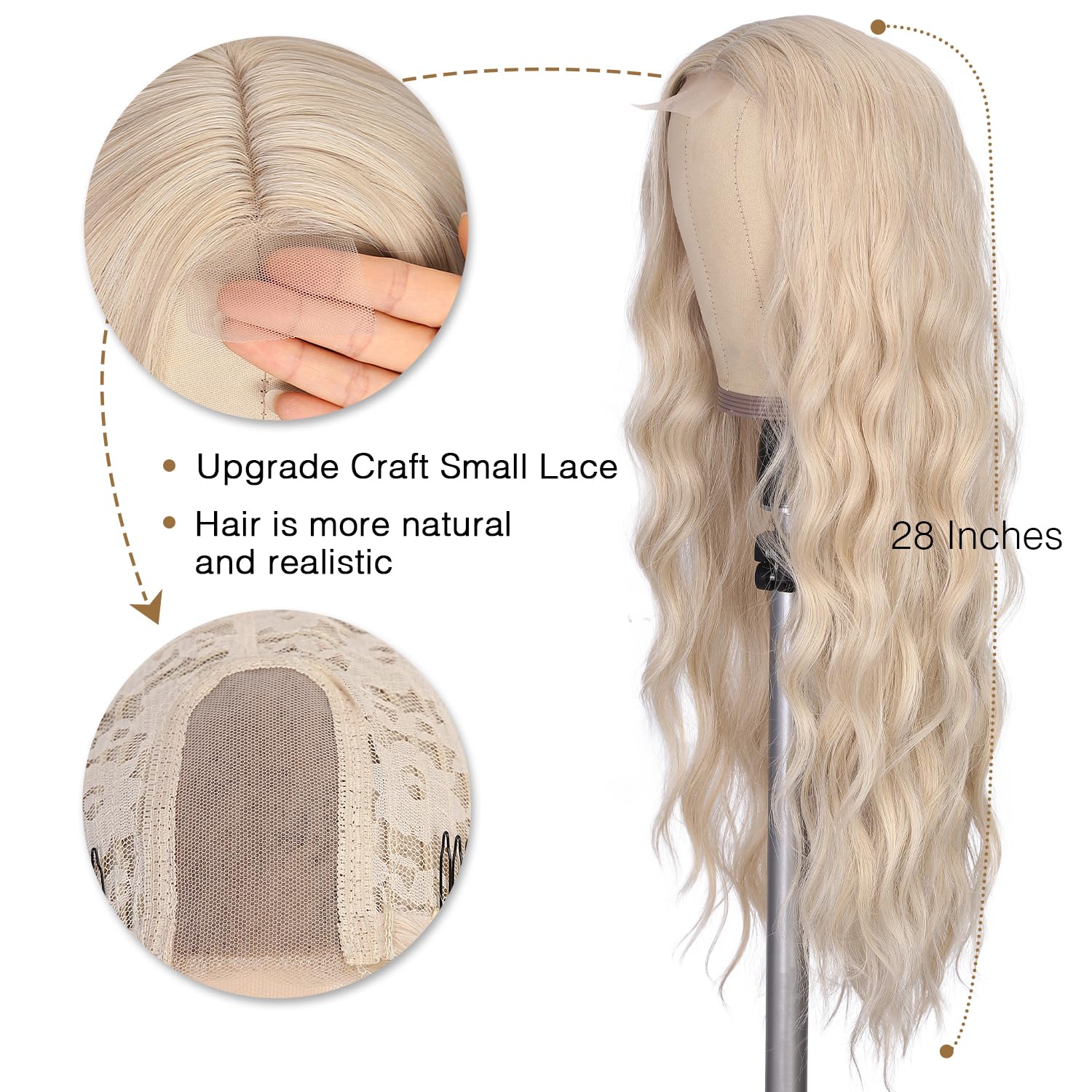 Hanne Fashion Peluca larga ondulada rubia para mujer, parte media, peluca rubia platino, pelucas sintéticas para uso en fiestas, cosplay (rubio)
