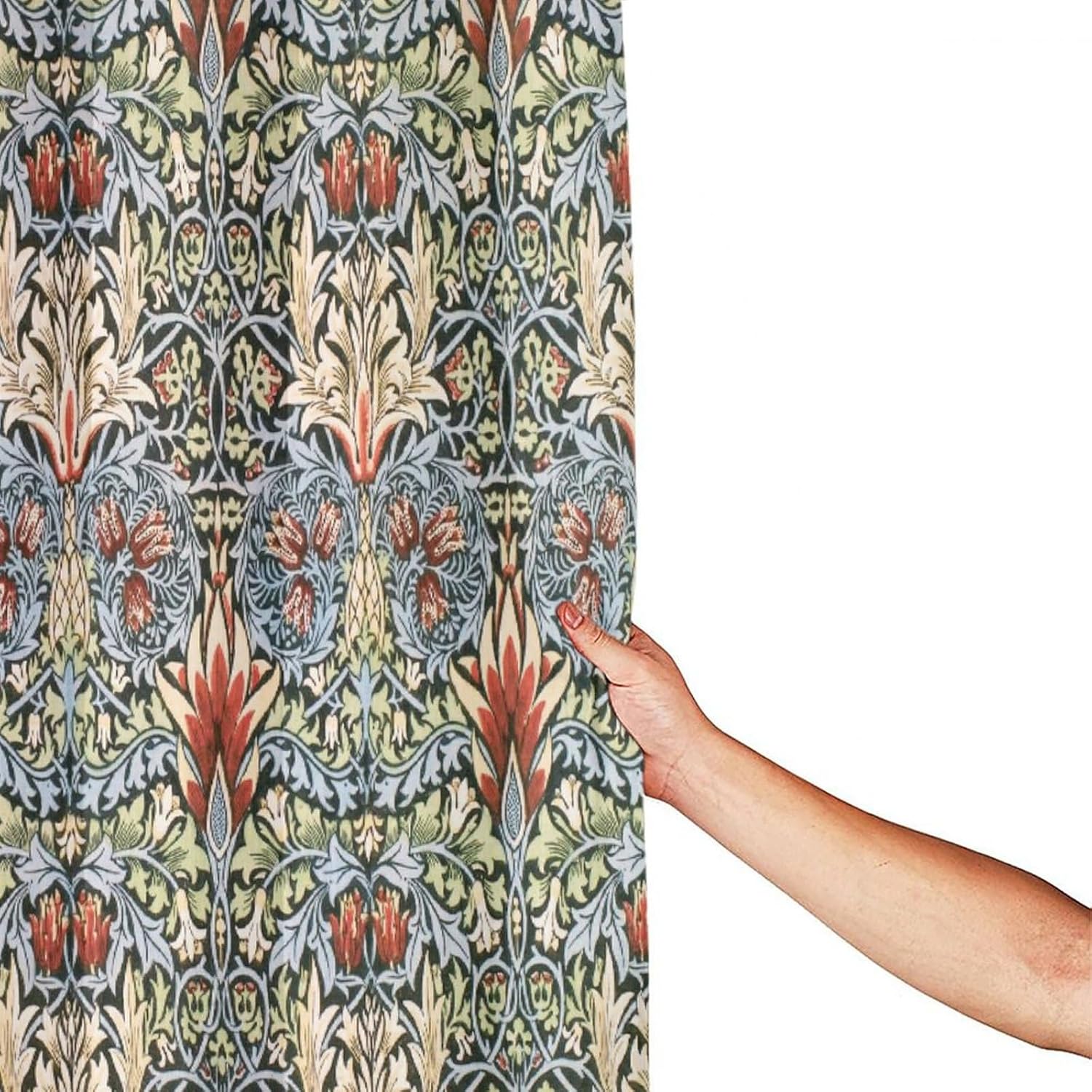 William Morris – Cortina de ducha con estampado de pájaros azules, poliéster impermeable con 12 ganchos, 72 x 84 pulgadas