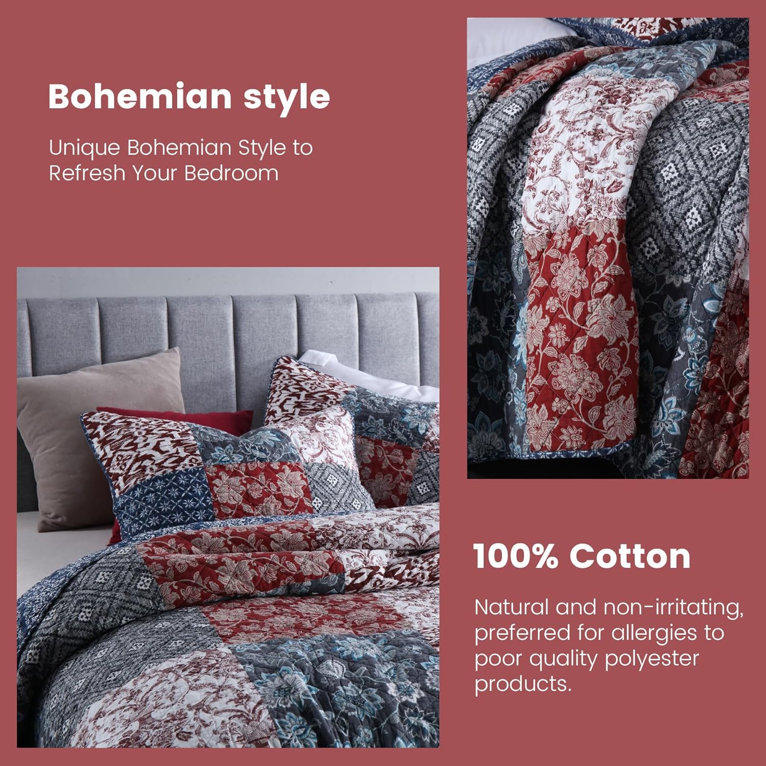 Secgo – Edredones tamaño Queen, juego de ropa de cama 100% algodón (90 x 98 pulgadas) con 2 fundas de almohada, colcha reversible ligera y