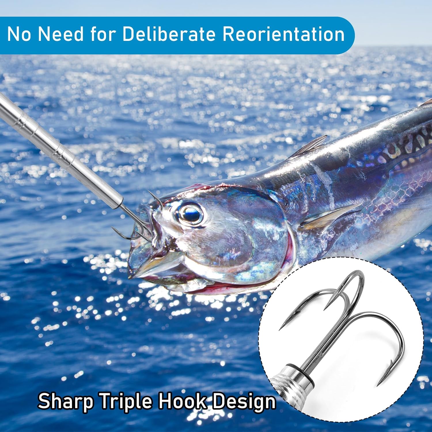 Gaff de pesca telescópica, Lanza de pesca de triple gancho de acero inoxidable, Poste telescópico de aleación de aluminio con gancho, Gaff de