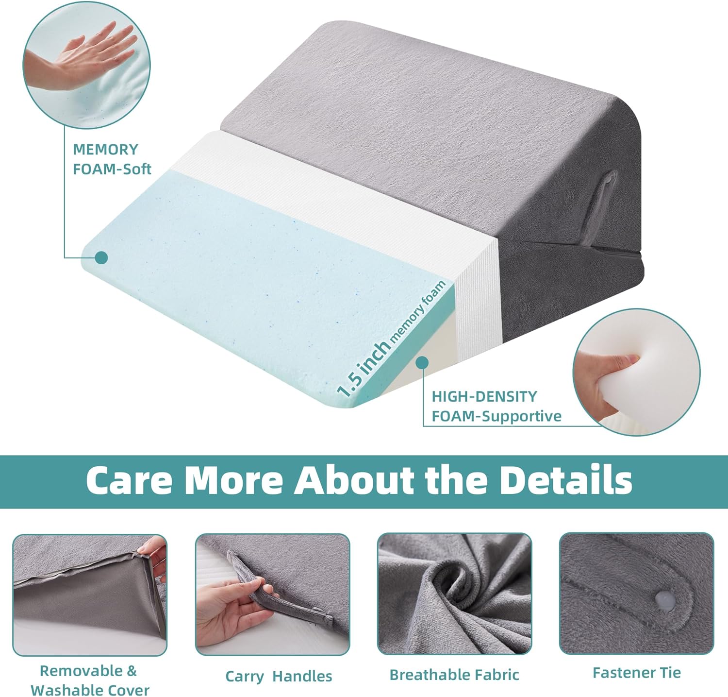 BDEUS Almohada de cuña de cama para dormir, espuma viscoelástica ajustable de 9 y 12 pulgadas de inclinación, almohada de cuña para soporte de