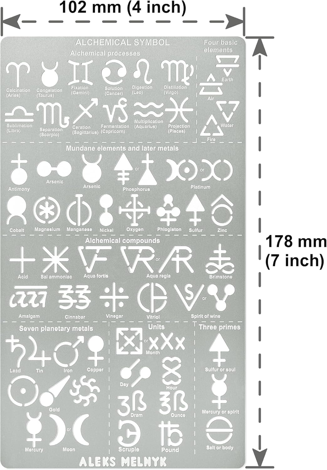 Aleks Melnyk No.398 Plantilla de metal, símbolos alquímicos, plantilla pequeña, 1 PC, plantilla para leña, grabado, manualidades, álbum de recortes
