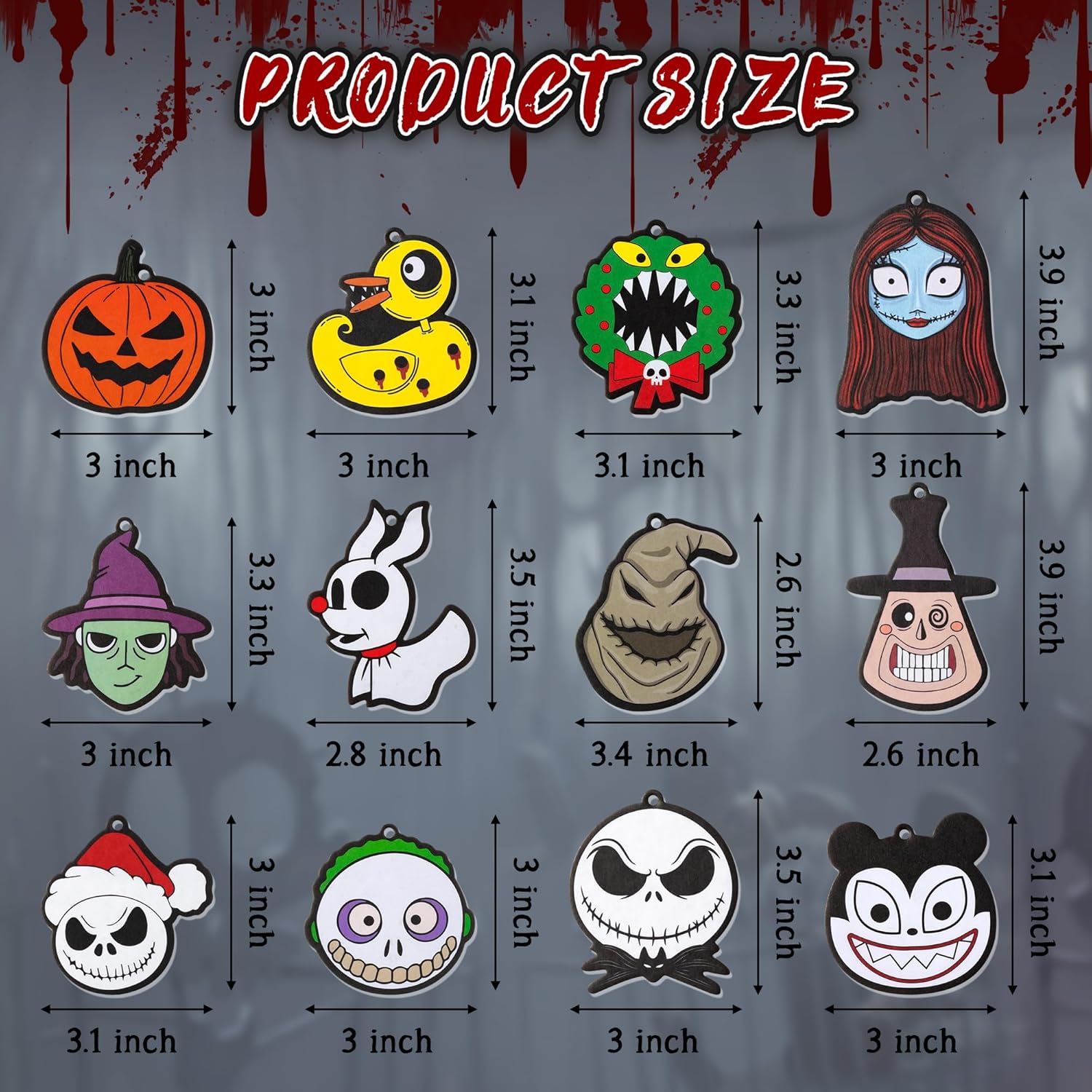 L1rabe 12 ambientadores navideños para automóvil, Jack y Sally, diseño de calavera de dibujos animados de Navidad, tarjetas perfumadas con fragancia