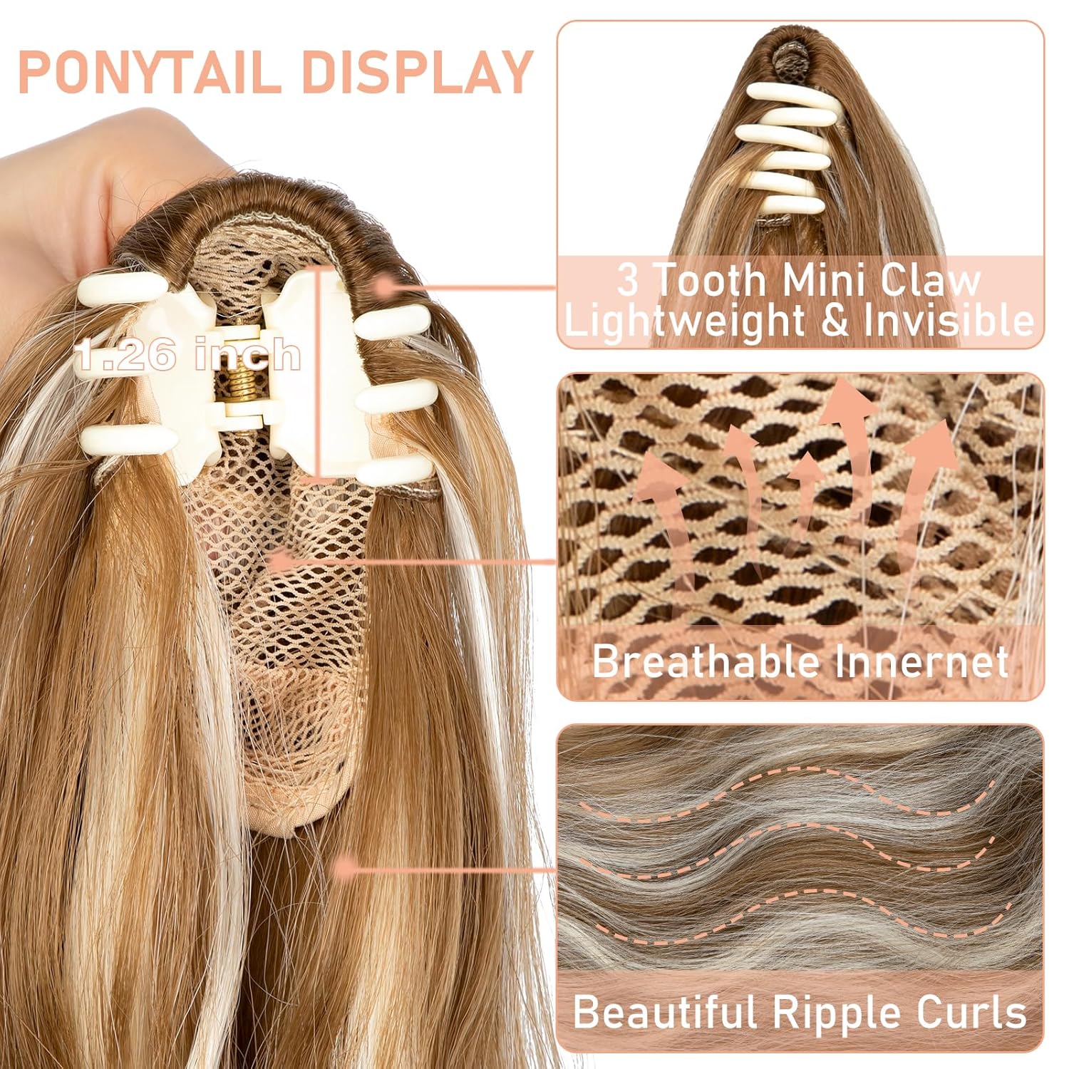 Extensión de cola de caballo de 22 pulgadas y 24 pulgadas de largo, ondulado y lacio, extensiones de cabello sintético de aspecto natural para