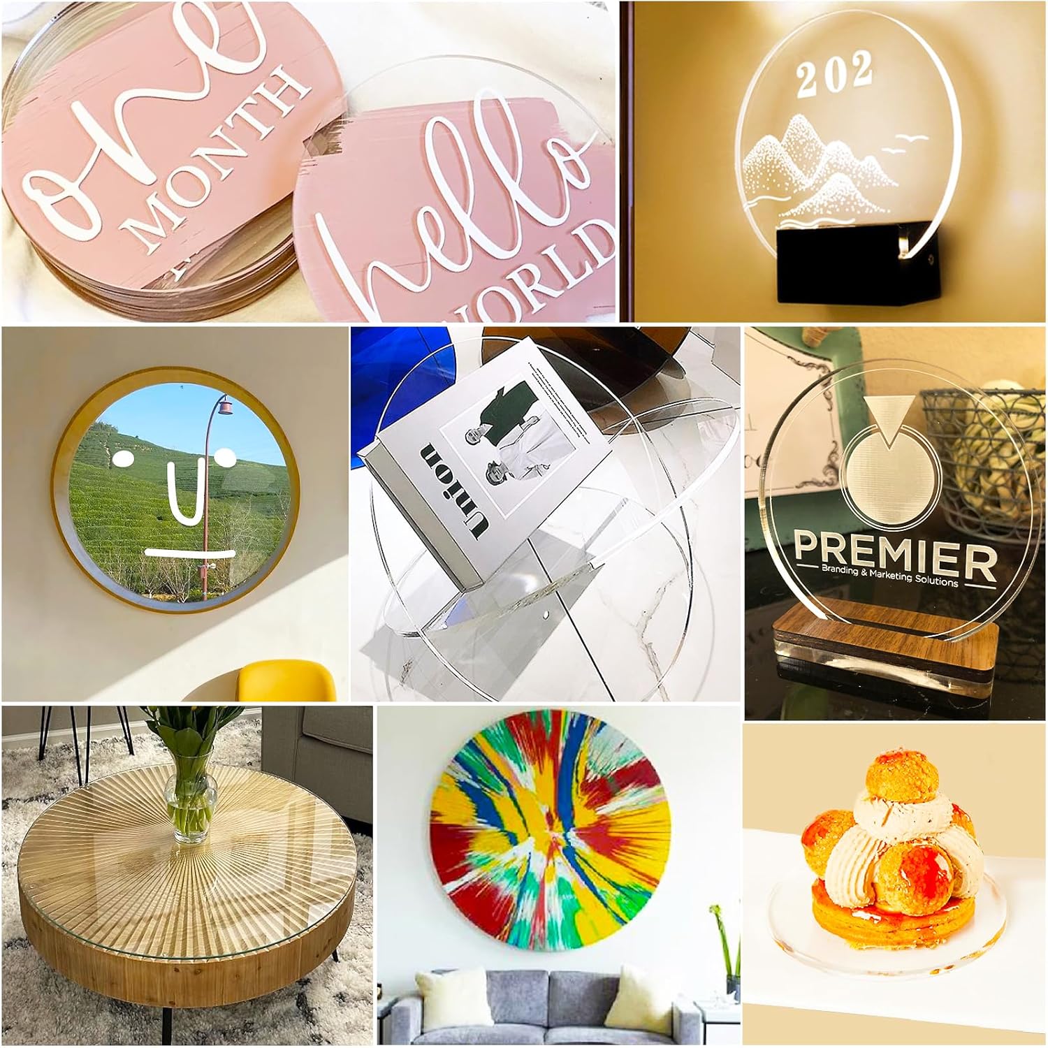 4 hojas acrílicas circulares transparentes de 14 pulgadas, hojas de plexiglás de 6 pulgadas de diámetro redondas para discos de pasteles, mesa de