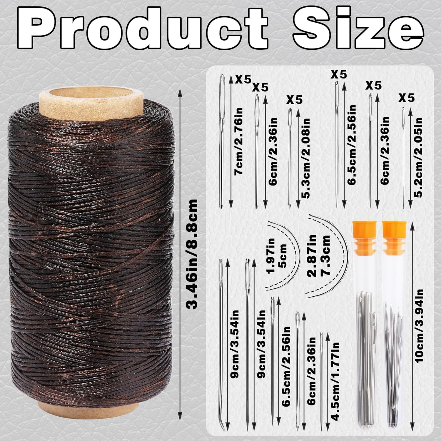 Hilo encerado, hilo encerado de cuero, color café oscuro, hilo encerado de 820.2 ft con agujas de coser a mano de cuero, dedal, para manualidades de