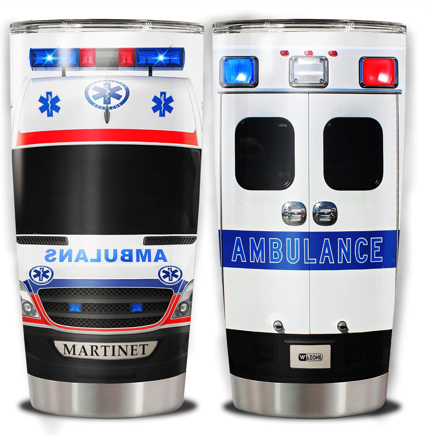 WAZONE Vaso de ambulancia personalizado con tapa, 20 onzas, 30 onzas, nombre personalizado, aislado al vacío, taza de café de viaje de acero