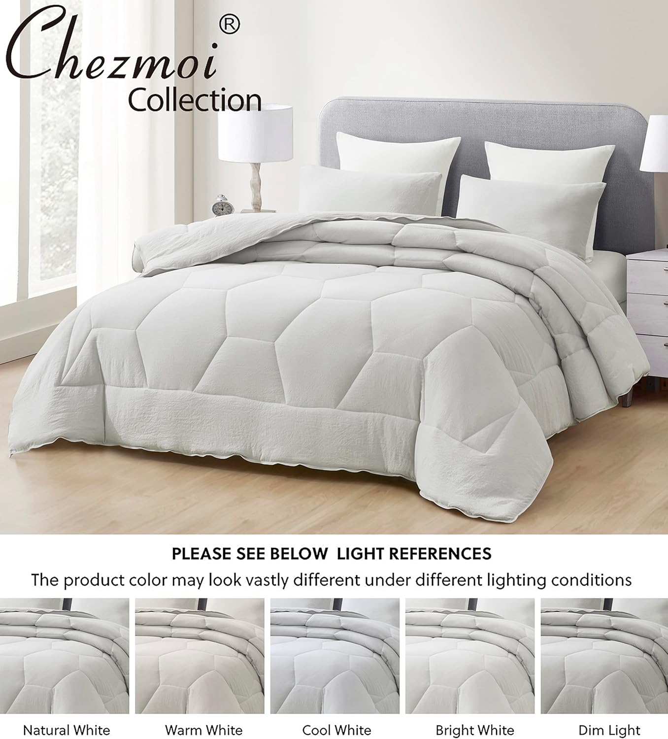 Chezmoi Collection Vero – Juego de edredón de microfibra acolchada de panal de abeja de 2 piezas, ropa de cama hexagonal geométrica ligera lavada