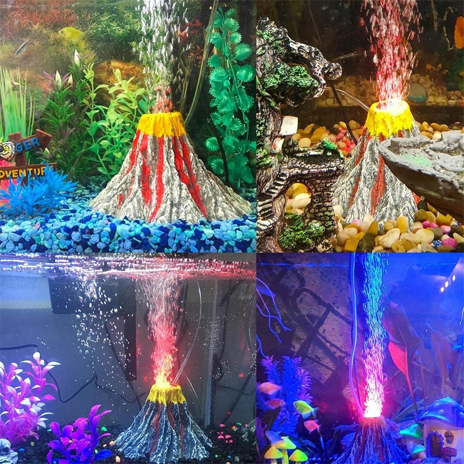 Luz de burbujas para acuario con bomba de aire, kit de oxigenación de ornamento de volcán de acuario, decoraciones de burbujas para peceras
