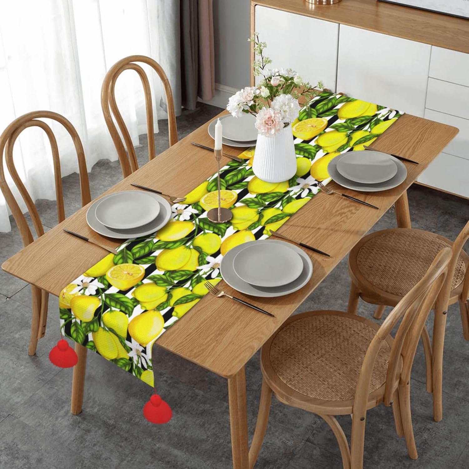 Camino de mesa de Navidad de limón, decoración de mesa de comedor, decoración de Navidad, decoración de interiores del hogar, caminos de mesa de