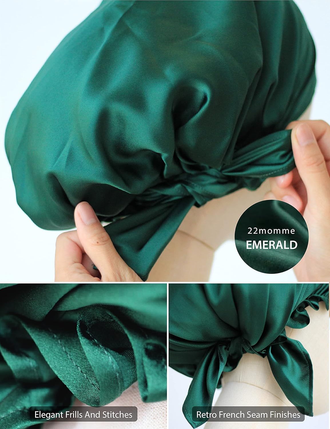 Gorro de seda 100% para dormir, gorro de pelo con banda de corbata, gorro de seda grande para cabello rizado, envoltura de seda para el cuidado del